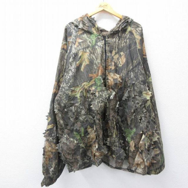 XL★古着 長袖 ハンティング ジャケット パーカー メンズ 90年代 90s モッシーオーク ラグラン 大きいサイズ ロング丈 USA製 緑他 グリーン 迷彩 内側メッシュ 25oct24 中古 アウター