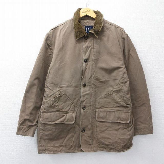 XL★古着 ギャップ GAP 長袖 カバーオール メンズ 00年代 00s 襟コーデュロイ ロング丈 コットン 茶系 ブラウン 内側キルティング 25oct24 中古 アウター