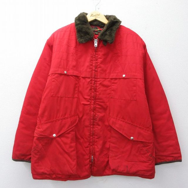 XL★古着 10X 長袖 ビンテージ ハンティング ジャケット メンズ 70年代 70s 襟ファー USA製 タロン 赤 レッド 内側キルティング 25oct24 中古 アウター