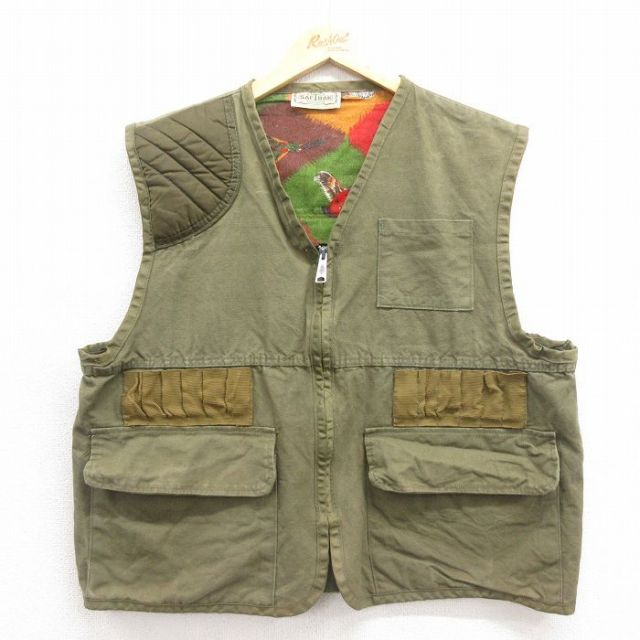 【20%OFF】L★古着 SAFTBAK ハンティング ベスト メンズ 80年代 80s ダック地 緑 グリーン 25oct25 中古 アウター