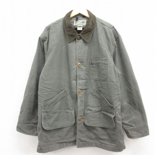 XL★古着 エルエルビーン LLBEAN 長袖 ハンティング ジャケット メンズ 00年代 00s ダック地 大きいサイズ ロング丈 コットン グレー系 25oct25 中古 アウター