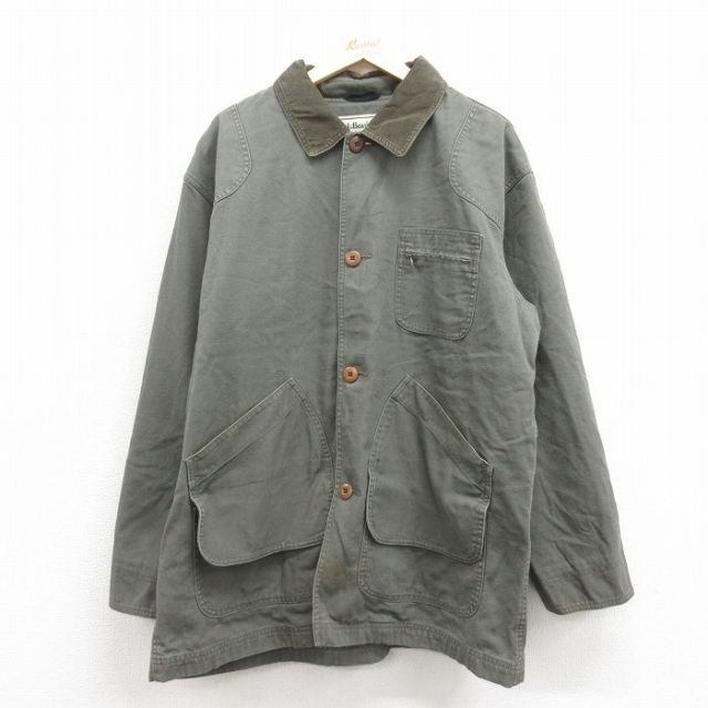 XL★古着 エルエルビーン LLBEAN 長袖 ハンティング ジャケット メンズ 00年代 00s ダック地 大きいサイズ ロング丈 コットン グレー 25nov01 中古 アウター