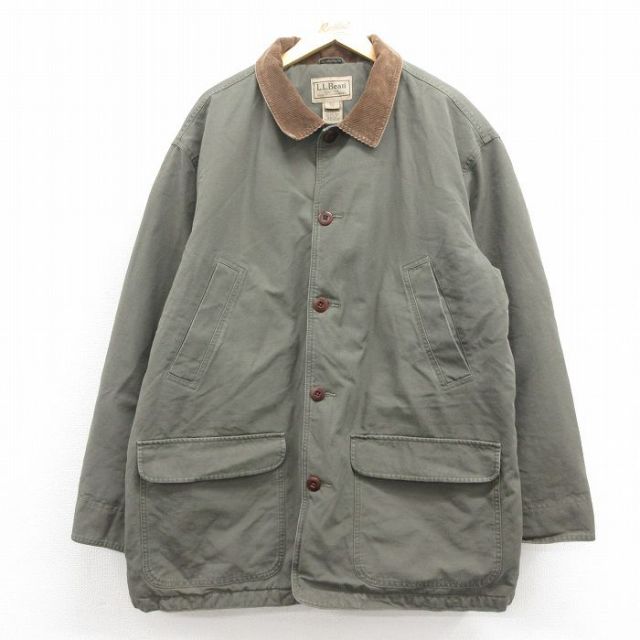 XL★古着 エルエルビーン LLBEAN 長袖 カバーオール メンズ 00年代 00s ダック地 シンサレート 大きいサイズ ロング丈 コットン 緑系 グリーン 内側キルティング 25nov01 中古 アウター