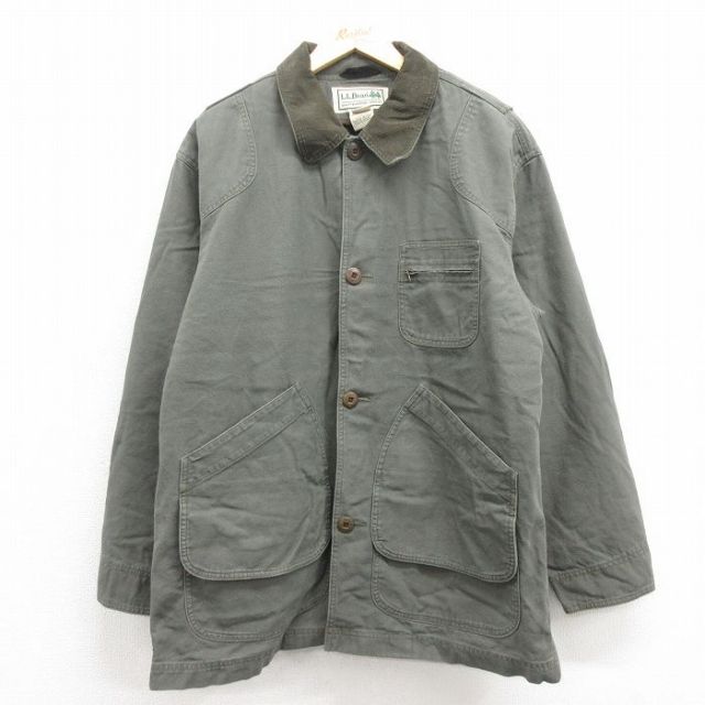 XL★古着 エルエルビーン LLBEAN 長袖 ハンティング ジャケット メンズ 00年代 00s ダック地 大きいサイズ ロング丈 コットン 緑系 グリーン 【spe】 25nov01 中古 アウター