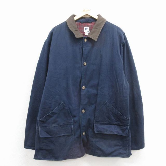 XL★古着 ギャップ 長袖 ハンティング ジャケット メンズ 00年代 00s 大きいサイズ ロング丈 襟レザー 紺他 25nov18