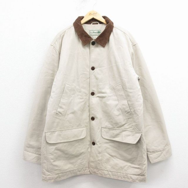 XL★古着 エルエルビーン 長袖 カバーオール メンズ 00年代 00s ダック地 大きいサイズ ロング丈 コットン ベージュ他 内側キルティング 25nov18