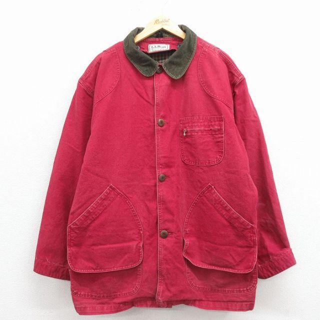 XL★古着 エルエルビーン 長袖 ハンティング ジャケット メンズ 90年代 90s ダック地 大きいサイズ ロング丈 エンジ【spe】 25nov18