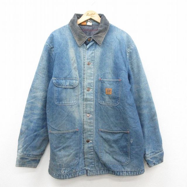 XL★古着 ビッグベン ラングラー 長袖 カバーオール メンズ 80年代 80s 襟コーデュロイ ロング丈 大きいサイズ USA製 紺 デニム 内側ブランケット 25nov20