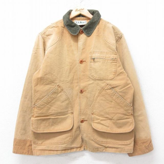 L★古着 エルエルビーン 長袖 ハンティング ジャケット メンズ 80年代 80s 襟コーデュロイ ダック地 コットン USA製 茶系他【spe】 25nov29