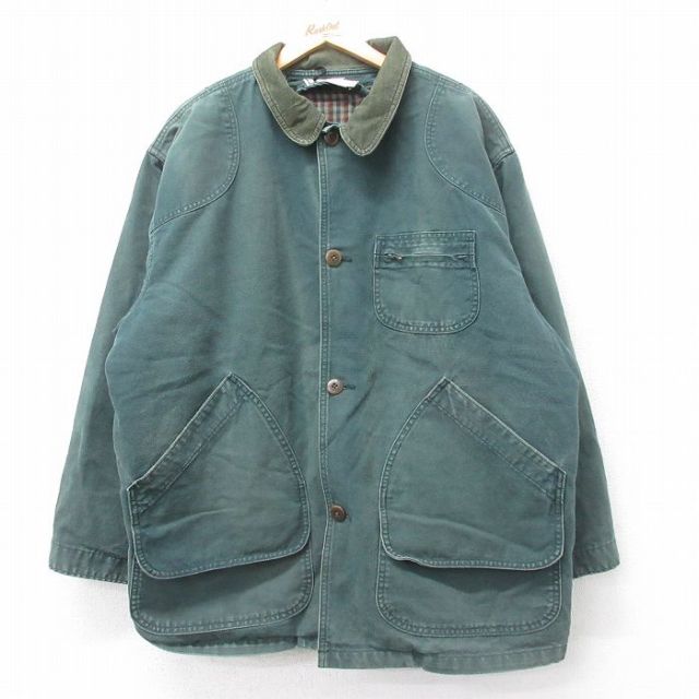 XL★古着 エルエルビーン 長袖 カバーオール メンズ 90年代 90s 襟コーデュロイ ダック地 プリマロフト 大きいサイズ コットン 緑系他【spe】 25nov29