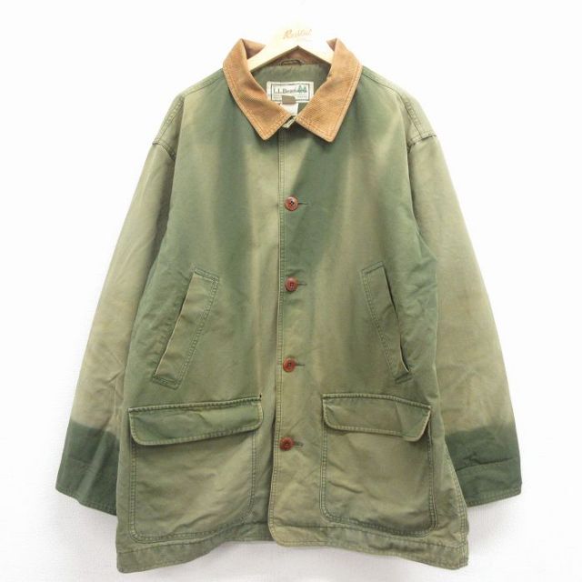 XL★古着 エルエルビーン 長袖 カバーオール メンズ 00年代 00s ダック地 襟コーデュロイ コットン 緑【spe】 25dec03