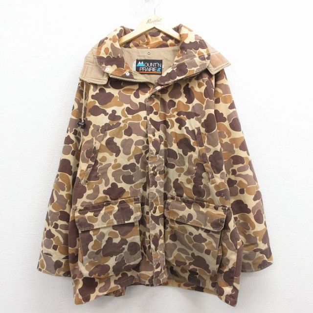 XL★古着 長袖 ハンティング マウンテン ジャケット パーカー メンズ 90年代 90s ダックハンターカモ ロング丈 ラグラン 茶 迷彩 25dec03