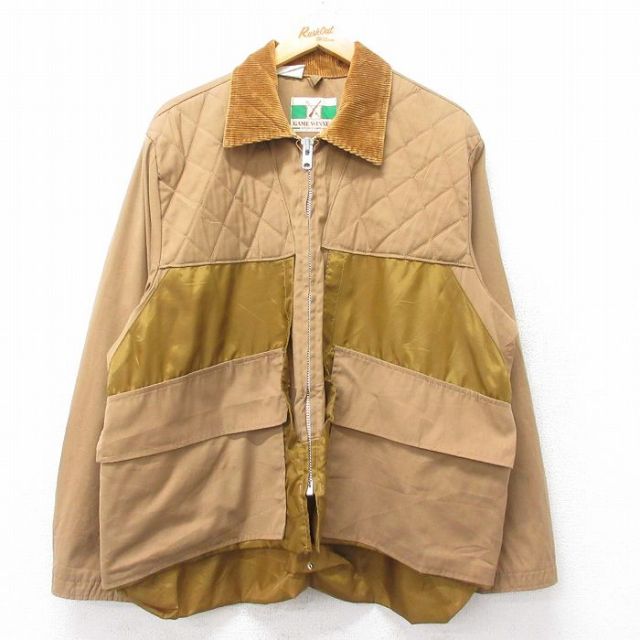 XL★古着 長袖 ハンティング ジャケット メンズ 80年代 80s 襟コーデュロイ タロン 濃ベージュ他 25dec17