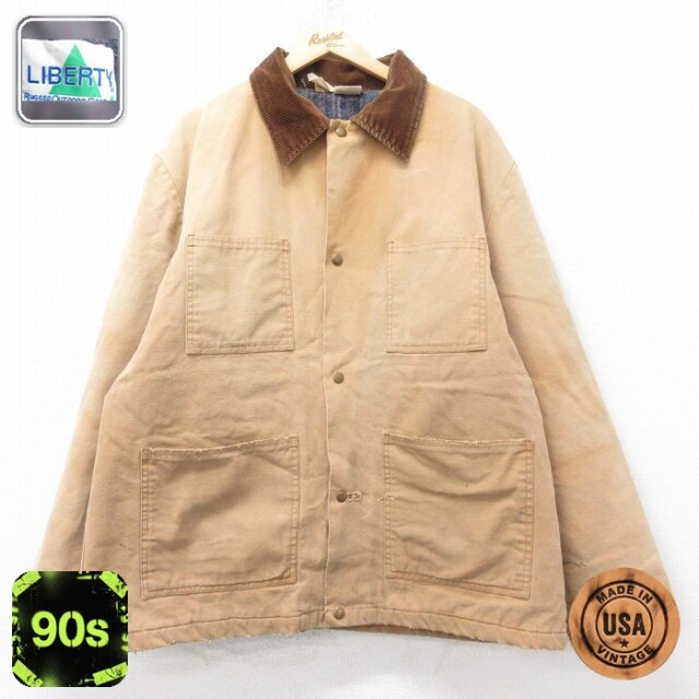 【50%OFF】リバティ 90s 長袖カバーオール 襟コーデュロイ ブラウン XL | 古着