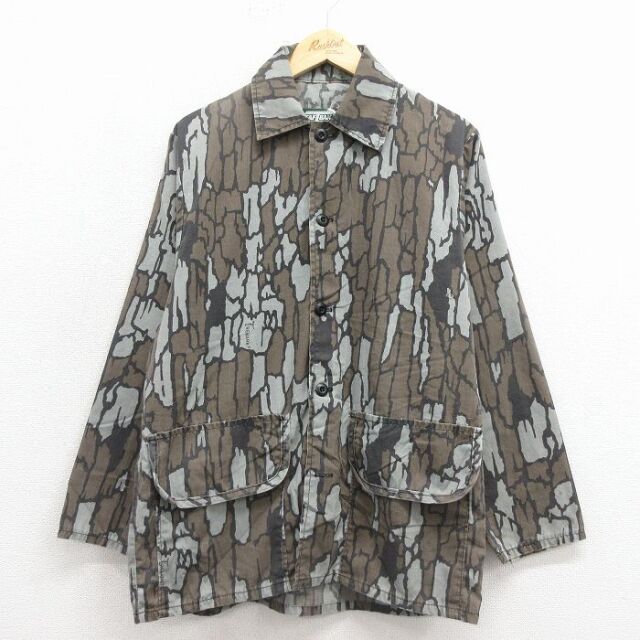 L★古着 SAFTBAK 長袖 ハンティング ジャケット メンズ 90年代 90s TREBARK USA製 濃ベージュ 迷彩 25dec19