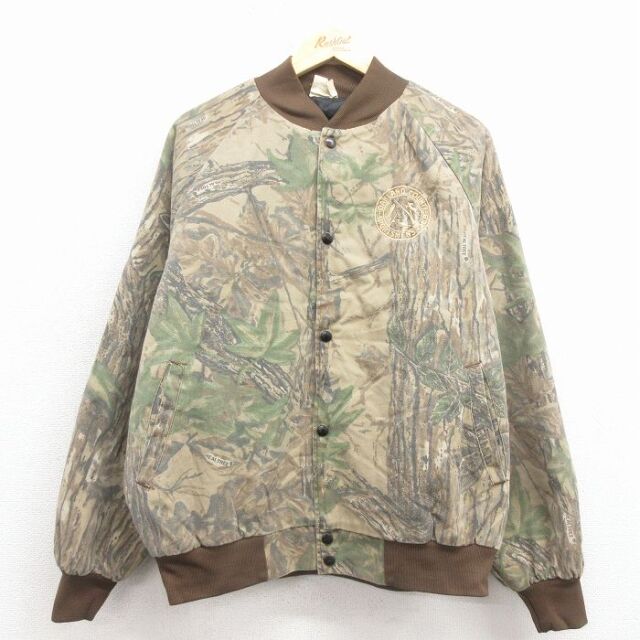 XL★古着 長袖 ハンティング ジャケット メンズ 90年代 90s リアルツリー ラグラン USA製 ベージュ他 迷彩 内側キルティング 25dec19