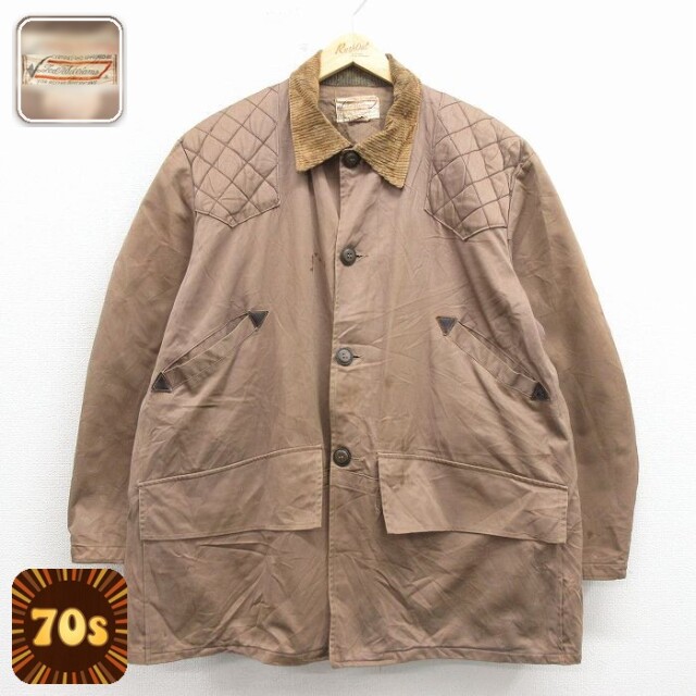 【50%OFF】70s ハンティングジャケット 襟コーデュロイ ベージュ XL | 古着