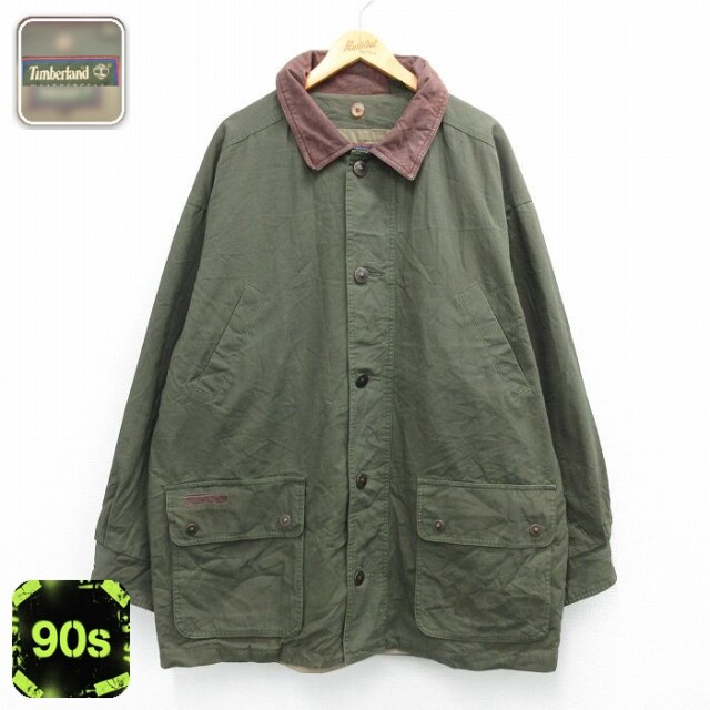 【50%OFF】ティンバーランド 90s ハンティングジャケット 襟レザー グリーン XL | 古着