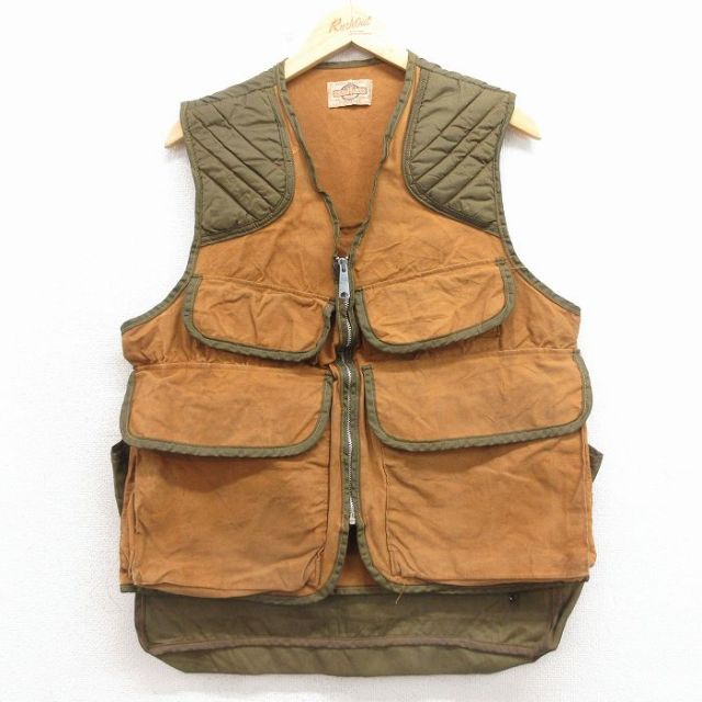 M★古着 SAFTBAK ハンティング ベスト メンズ 80年代 80s 濃ベージュ 26feb27