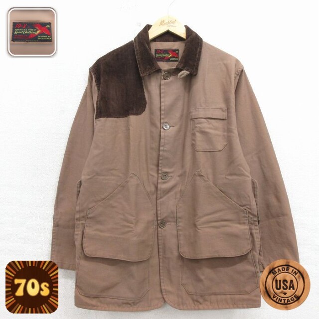 【20%OFF】10X 70s ハンティングジャケット 襟コーデュロイ ブラウン メンズM相当 | 古着