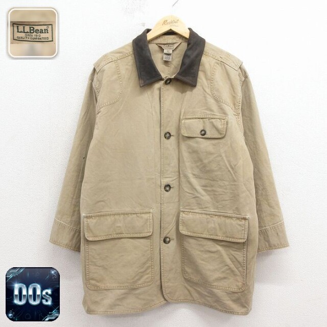 【20%OFF】エルエルビーン 00s ハンティングジャケット 襟レザー ベージュ メンズXL相当 | 古着