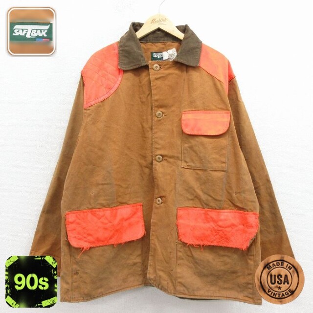 【20%OFF】SAFTBAK 90s ハンティングジャケット 襟コーデュロイ ブラウン メンズXL相当 | 古着