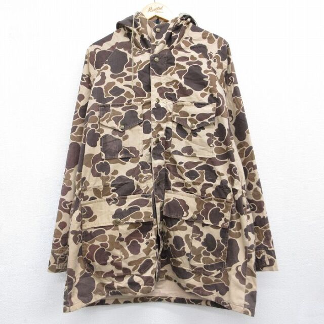 XL★古着 長袖 マウンテン ジャケット パーカー メンズ 90年代 90s ダックハンターカモ ラグラン 大きいサイズ ロング丈 ベージュ 迷彩 26aug10