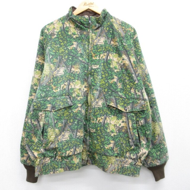 XL★古着 Bushlan 長袖 メンズ 80年代 80s ハンティング ジャケット フラップポケット コットン カーキ 迷彩 26sep02