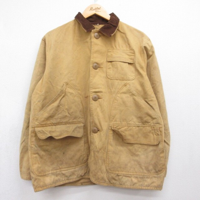 XL★古着 シアーズ 長袖 ビンテージ メンズ 60年代 60s ハンティング ジャケット フラップポケット コットン ベージュ【spe】 26sep10