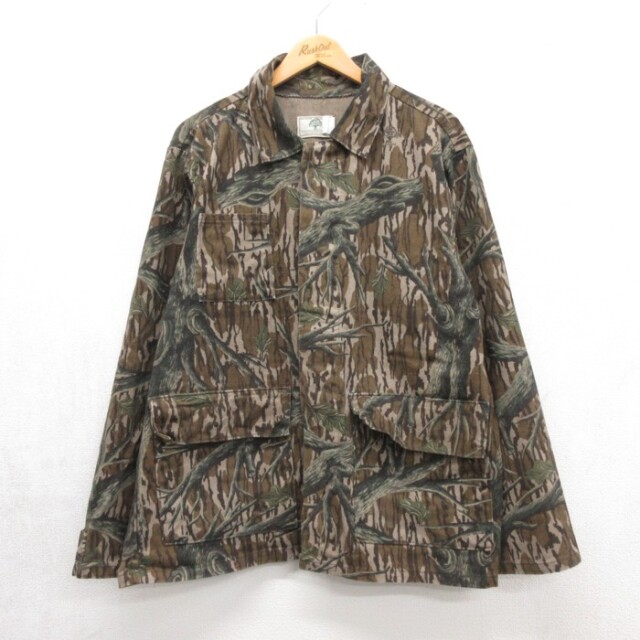 XL★古着 MOSSY OAK 長袖 カバーオール メンズ 90年代 90s ジャケット フラップポケット コットン ハンティング USA製 ブラウン 迷彩【spe】 26sep15