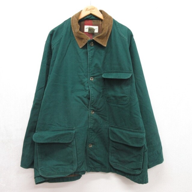 XL★古着 Eddie Bauer エディーバウアー 長袖 カバーオール メンズ 00年代 00s 大きいサイズ ロング丈 フラップポケット コットン グリーン チェック【spe】 26sep15