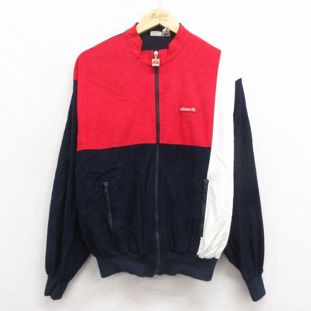 L★古着 エレッセ 長袖 ジャージ メンズ 80年代 80s ベロア 紺他 ネイビー 25oct17 中古 アウター トラックジャケット