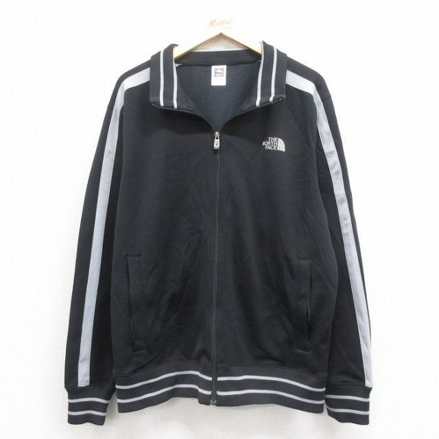 XL★古着 ノースフェイス THE NORTH FACE 長袖 ジャージ メンズ ワンポイントロゴ 黒 ブラック 25oct17 中古 アウター トラックジャケット
