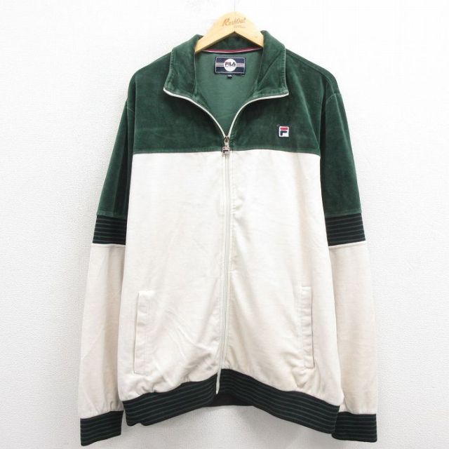 XL★古着 フィラ FILA 長袖 ジャージ メンズ ベロア 大きいサイズ 白他 ホワイト 25oct17 中古 アウター トラックジャケット