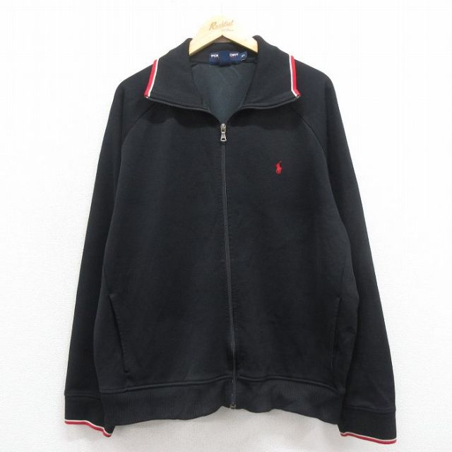 XL★古着 ラルフローレン Ralph Lauren ポロスポーツ 長袖 ブランド ジャージ メンズ ワンポイントロゴ 大きいサイズ ラグラン 黒 ブラック 【spe】 25oct17 中古 アウター トラックジャケット
