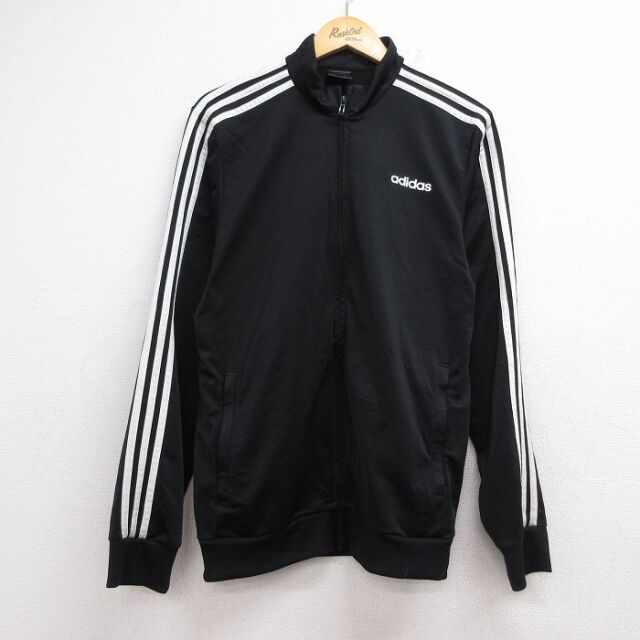 M★古着 アディダス adidas 長袖 ジャージ メンズ ワンポイントロゴ ブラック 3本ライン 26jul21