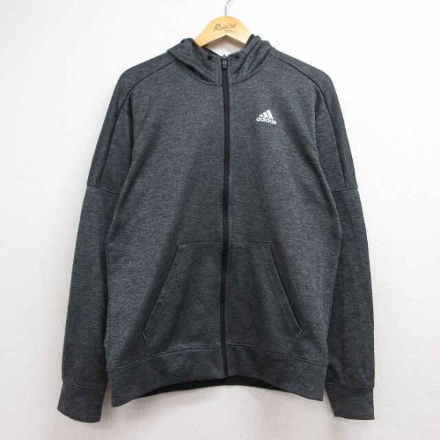 M★古着 アディダス adidas 長袖 ジャージ パーカー メンズ ワンポイントロゴ グレー 26jul21