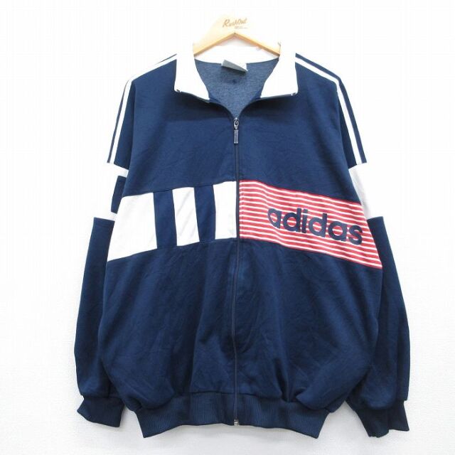 XL★古着 アディダス adidas 長袖 ジャージ メンズ 90年代 90s 大きいサイズ ネイビー【spe】 26aug07