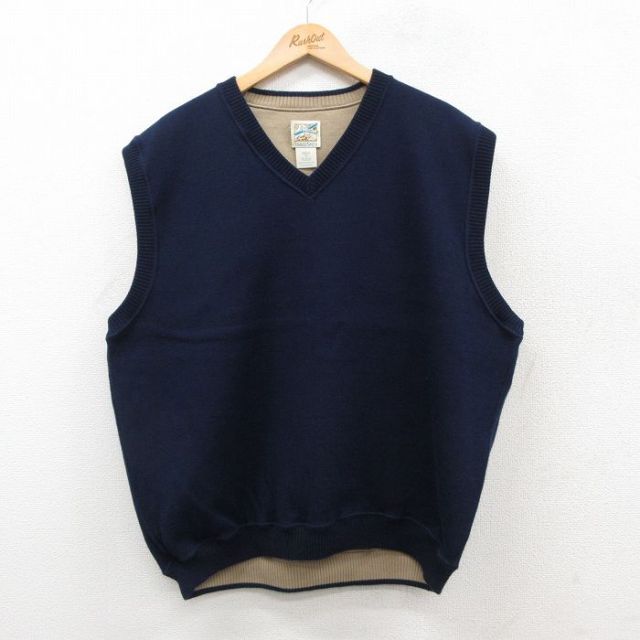 XL★古着 TRAVEL SMITHニット ベスト メンズ 00年代 00s 無地 Vネック 紺 ネイビー 25sep27 中古 トップス