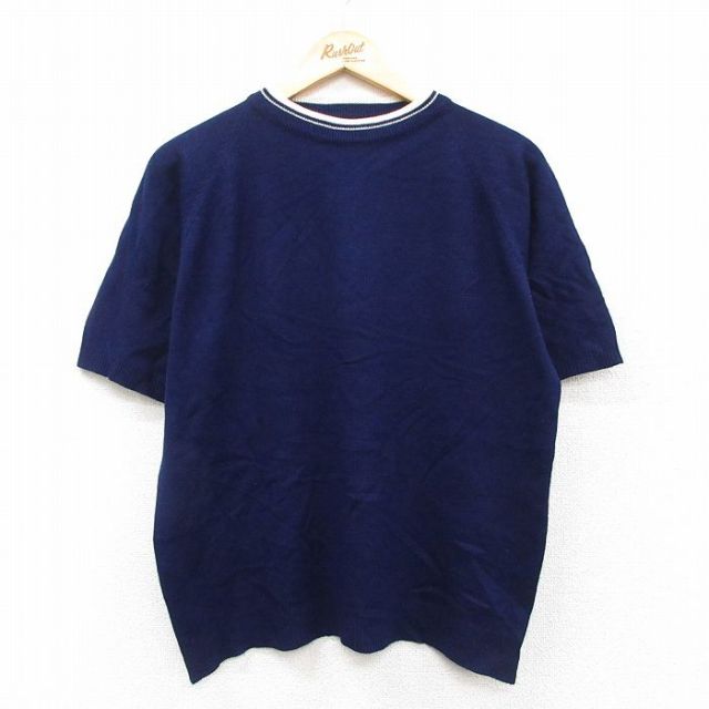 M★古着 タウンクラフト JCペニー 半袖 ビンテージ セーター メンズ 70年代 70s 無地 ラグラン アクリル クルーネック 紺 ネイビー 25sep27 中古 トップス