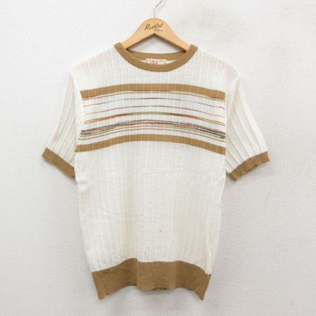 S★古着 半袖 ビンテージ セーター メンズ 70年代 70s アクリル クルーネック 白他 ホワイト 25sep27 中古 トップス