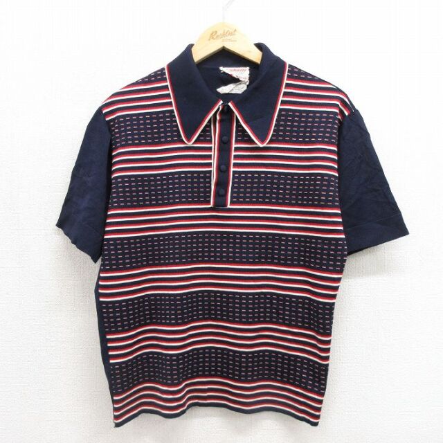 70s 半袖ニット ネイビー メンズM相当 | 古着