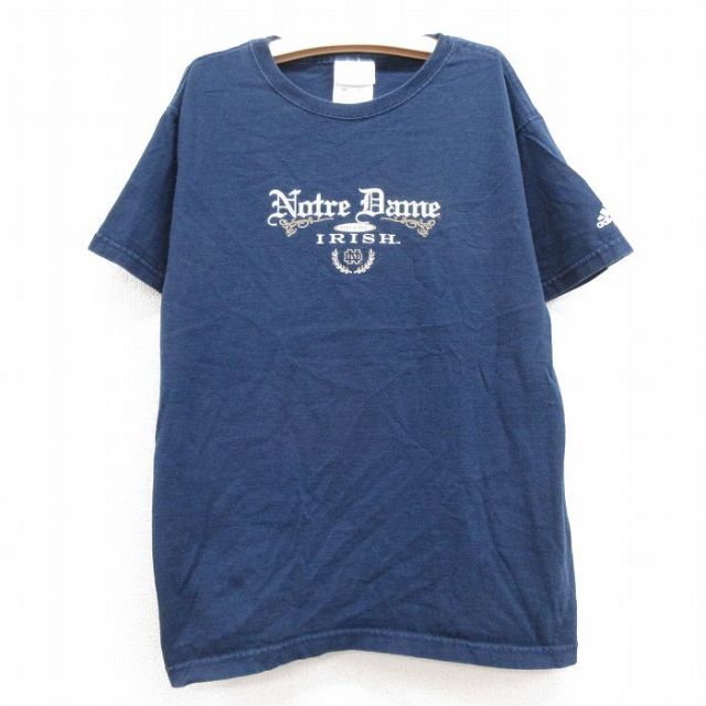 古着 アディダス adidas 半袖 ビンテージ Tシャツ キッズ ボーイズ 子供服 90年代 90s ノートルダム アイリッシュ コットン クルーネック USA製 紺 ネイビー 24feb20
