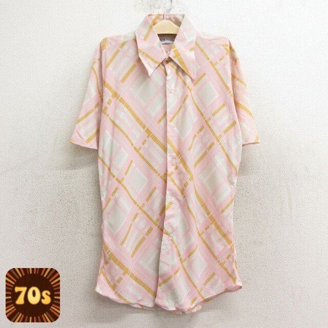 【50%OFF】Kマート 70s 半袖シャツ 総柄 ピンク キッズ | 古着