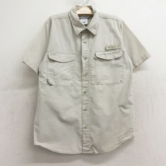 古着 コロンビア COLUMBIA 半袖 フィッシング シャツ キッズ ボーイズ 子供服 00年代 00s コットン 薄ベージュ カーキ 内側メッシュ 24may27