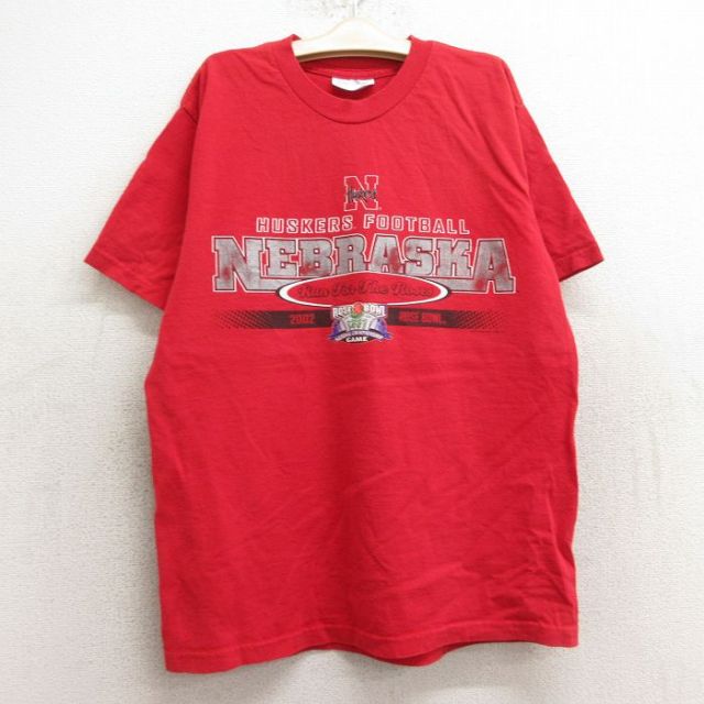 古着 長袖 ビンテージ Tシャツ キッズ ボーイズ 子供服 00年代 00s ネブラスカコーンハスカーズ フットボール コットン クルーネック 赤 レッド 24may29