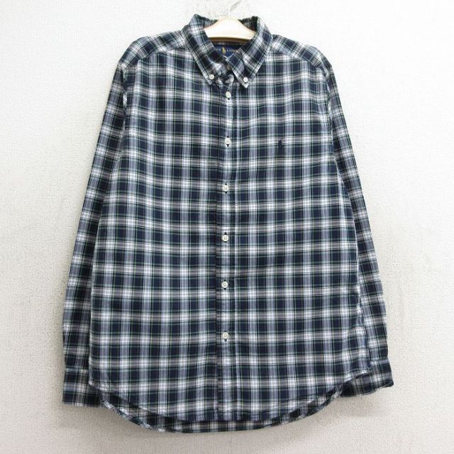 古着 ラルフローレン Ralph Lauren 長袖 ブランド シャツ キッズ ボーイズ 子供服 ワンポイントロゴ コットン ボタンダウン 紺他 ネイビー チェック 24jun29
