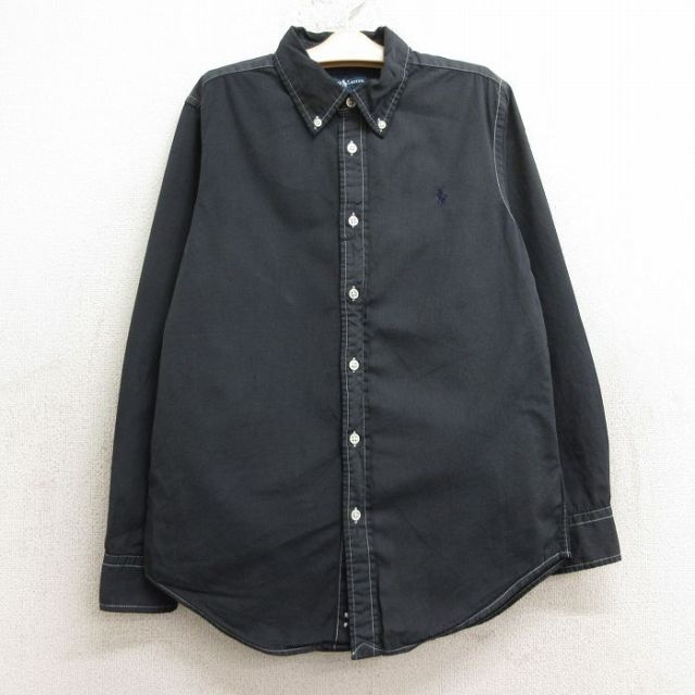 古着 ラルフローレン Ralph Lauren 長袖 ブランド シャツ キッズ ボーイズ 子供服 ワンポイントロゴ コットン ボタンダウン 黒 ブラック 24jul01