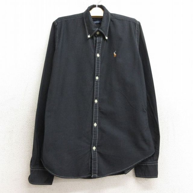 古着 ラルフローレン Ralph Lauren 長袖 ブランド シャツ キッズ ボーイズ 子供服 90年代 90s ワンポイントロゴ オックスフォード コットン ボタンダウン 黒 ブラック 24jul01