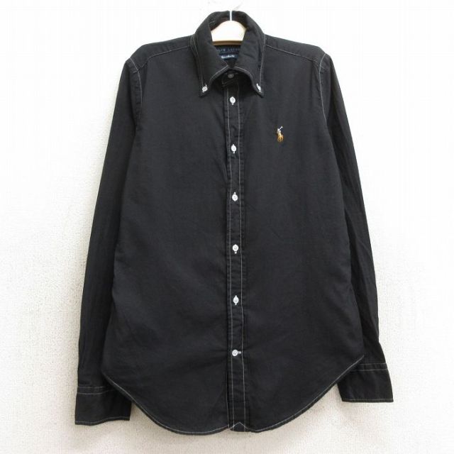 古着 ラルフローレン Ralph Lauren 長袖 ブランド シャツ キッズ ボーイズ 子供服 90年代 90s ワンポイントロゴ オックスフォード コットン ボタンダウン 黒 ブラック 24jul01